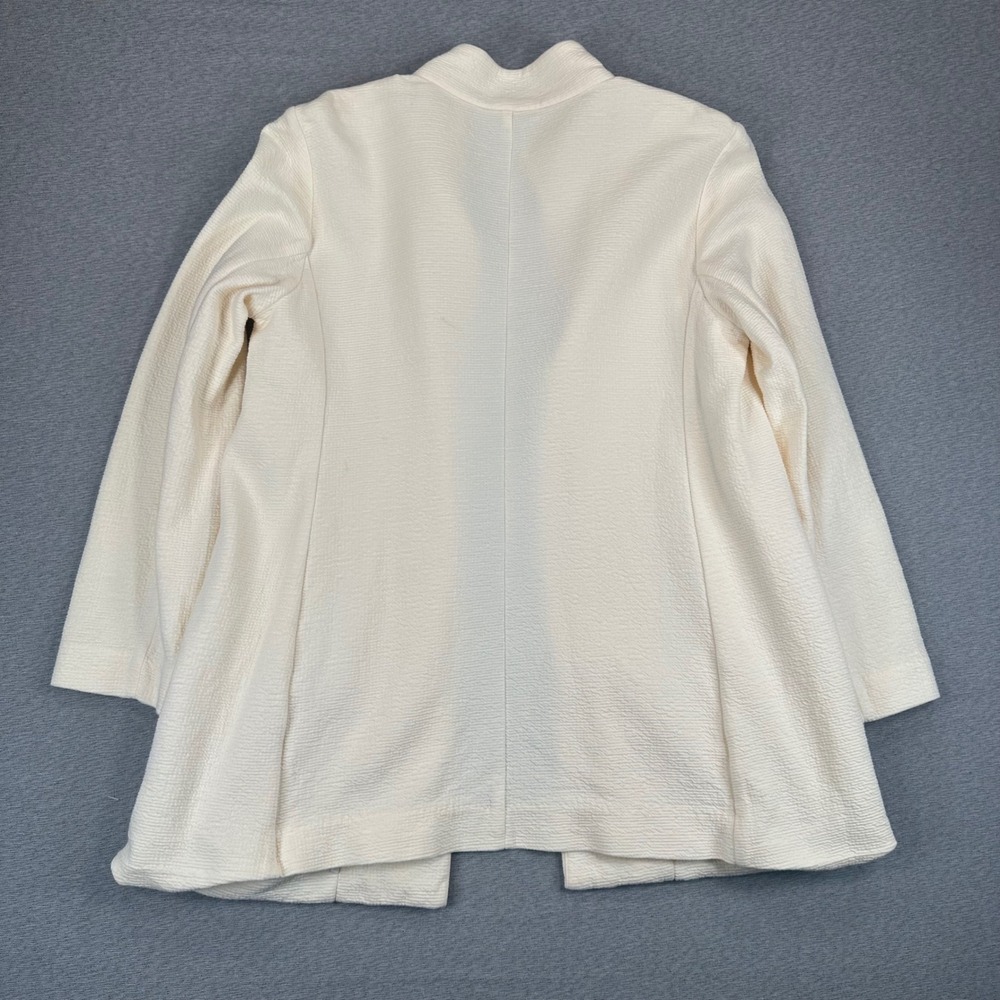 Eileen Fisher Cardigan Womens XS Cream Textured Cotton Stand Collar Open Front - Picture 9 of 10
